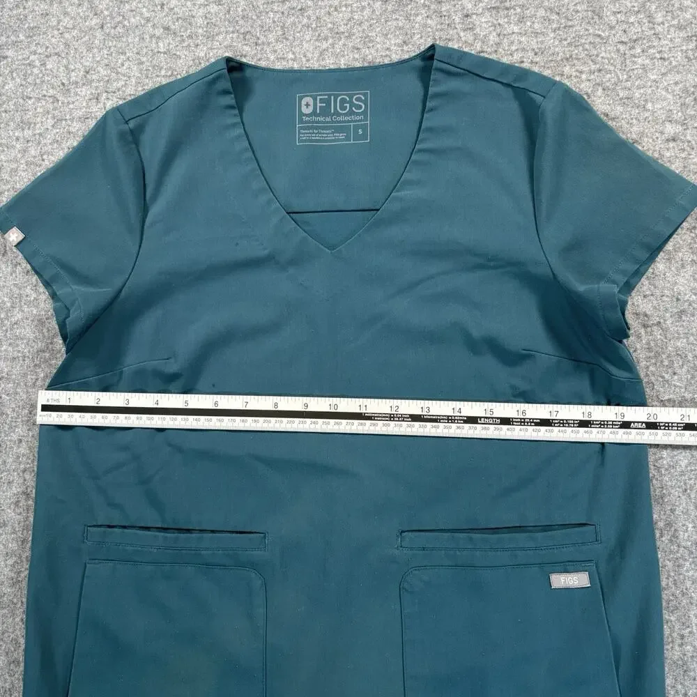 FIGS Technical Collection Casma Scrub Top Women S Dark Teal V-Neck 3-Pocket